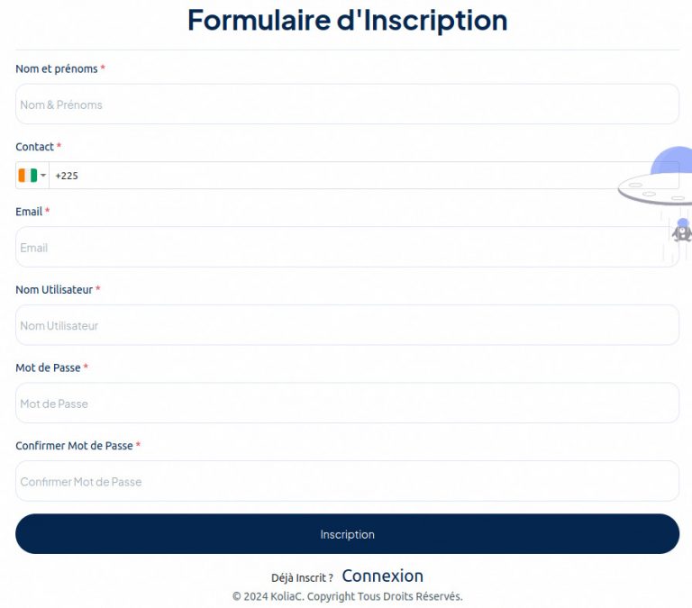 Interface d’inscription